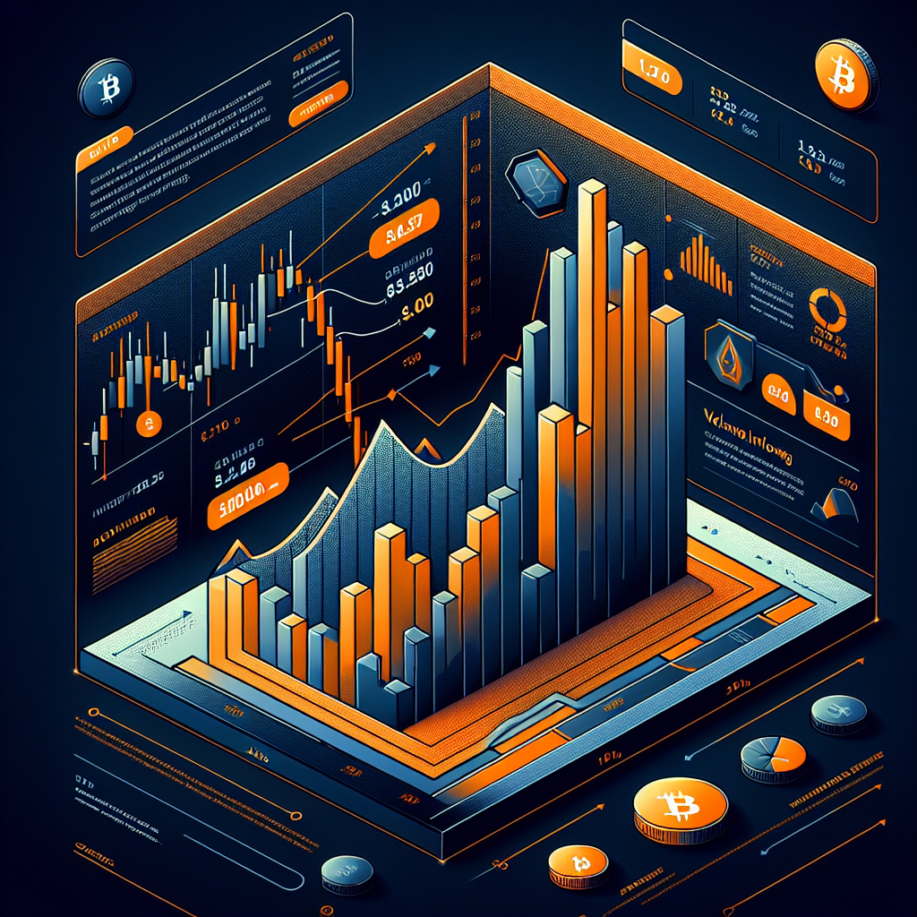 "SEO optimized illustration of a bullish Falling Wedge pattern in HBAR value displayed as a rising graph chart, breaking through the $0.21 mark and aiming for $0.30. Image displays volume inflows indicating strong support, with a nod to a DTCC ETF listing news headline and Archax development. Predominantly in hues of Orange, Dark Blue, and Midnight Blue for a WordPress blog post. A clear, uncluttered design, perfectly sized at 1200 x 628 pixels, including space for a heading."
