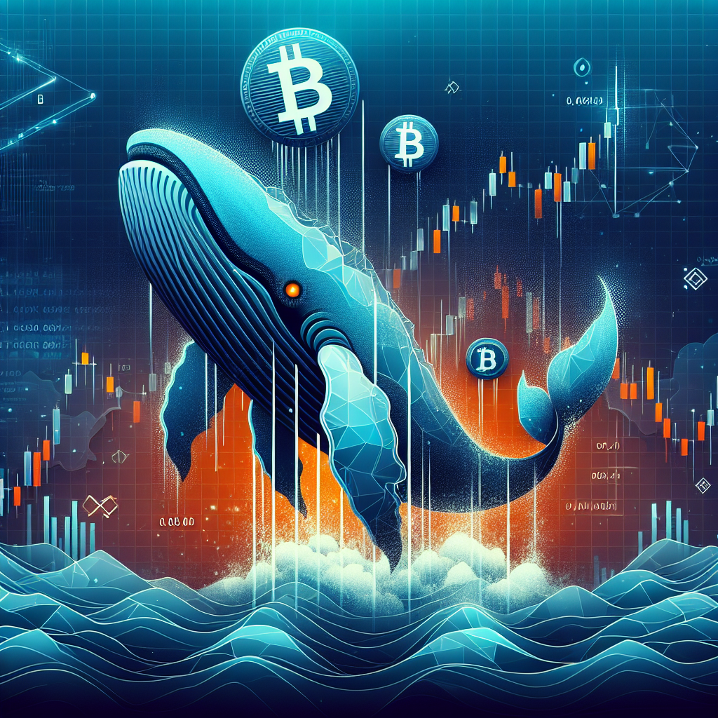 SEO Alt Text: Bold modern digital illustration featuring a shadowy whale silhouette, symbolizing a crypto whale making massive leveraged Bitcoin short trades on Hyperliquid. The whale is partially submerged in stylized digital liquid, surrounded by plunging Bitcoin price candlestick charts, vibrant orange (#FF9811), dark blue (#000D43), and midnight blue (#021B88) branding. The design includes Bitcoin symbols, binary code, and market graphs, with a blockchain explorer-inspired background, conveying secrecy and high-stakes trading in a professional, cohesive layout.