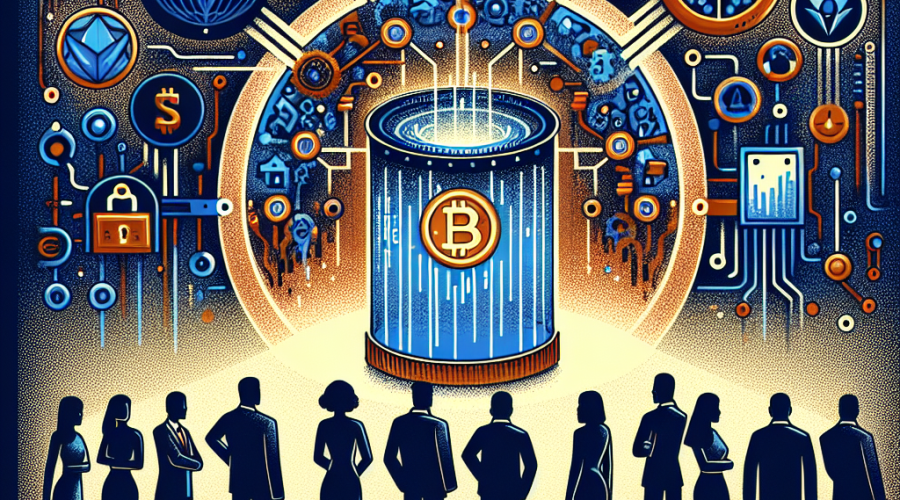 **SEO-focused alt-text:** Modern digital illustration depicting democratized crypto investing in 2025, featuring a futuristic crypto platform interface at the center surrounded by abstract AI and blockchain network motifs, unlocked vaults symbolizing access to private markets, and diverse investor silhouettes interacting confidently with the platform; designed in vibrant orange (#FF9811), dark blue (#000D43), and midnight blue (#021B88) brand colors, radiating inclusion, innovation, and financial growth—1200x628 pixels.