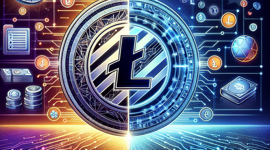 **SEO-Optimized Alt-Text:** Modern digital illustration featuring a split landscape between Litecoin and Remittix; the left side displays a sleek silver Litecoin coin with network lines highlighting fast, resilient blockchain technology, while the right side showcases the futuristic Remittix wallet glowing in vibrant orange and blue, bridging crypto and fiat currencies across a global map with payment icons and dynamic currency streams. Designed in brand colors (orange #FF9811, dark blue #000D43, midnight blue #021B88), this seamless, professional 1200x628px image emphasizes innovation, global blockchain connectivity, and the evolution of digital payment solutions for WordPress blog posts.