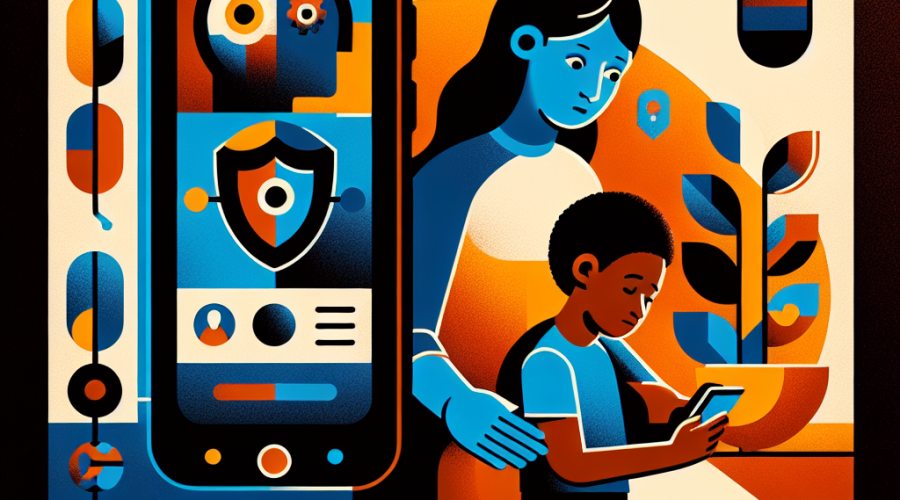 **SEO-Optimized Alt Text:** Modern illustration showing a smiling teenager using a smartphone displaying Instagram, with layered icons for AI chatbots and parental controls. A diverse, concerned parent supervises in the background, surrounded by shield, lock, and filter icons symbolizing digital safety and protection. The scene features vibrant orange, dark blue, and midnight blue brand colors, conveying trust, responsibility, and the balance of innovation and security in social media use. Ideal for topics on parental controls, online safety, and responsible AI technology.