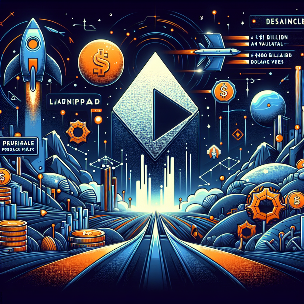 "Stylized Meteora logo with symbols of launchpad, presale vaults, and dynamic fees on a dark and midnight blue background. Representation of DEFI, Solana DEX,  billion valuation, and  billion January 2025 volume stats in futuristic elements and orange accents in a 1200x628 px image."
