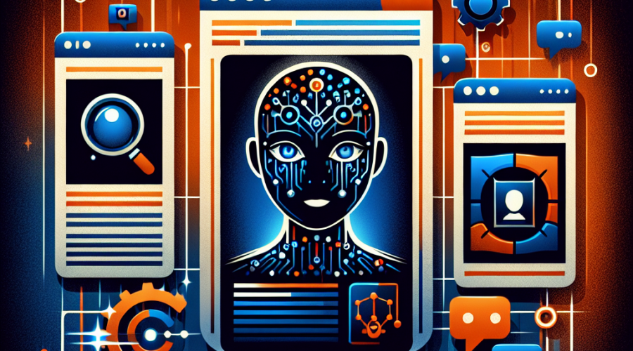 "AI-powered web browser interface with automation symbols, personal assistance chatbot, and automated tasks demonstration on an orange, dark and midnight blue background, 1200x628."