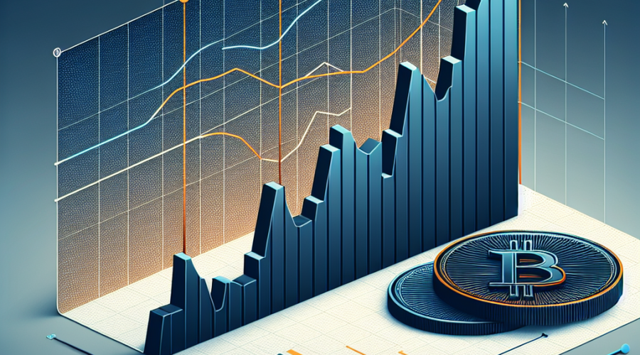 "Dark blue axis graph depicting the Pi Coin price fluctuation with a midnight blue trend line, highlighting its rise and fall. An Orange 3D Pi Coin symbol is accentuated on the side of the chart. Image on a subtle light grey background, perfect for visually demonstrating cryptocurrency trends in a WordPress blog post."