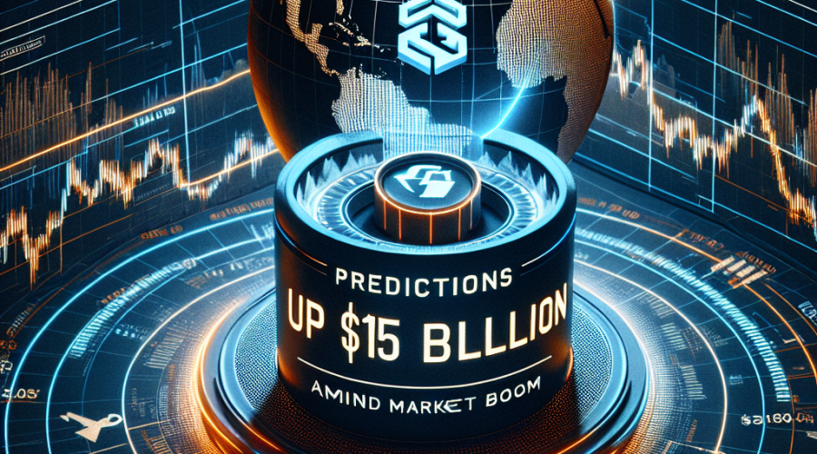"Polymarket and Kalshi logos competing on a 3D raised map over a digital stock market chart backdrop with a rising curve, portraying Predictive Market growth, with the text 'Polymarket Eyes Valuation Up to  Billion Amid Predictions Market Boom' in the center colored in dark blue and orange highlight for emphasis, aligned with brand aesthetic."