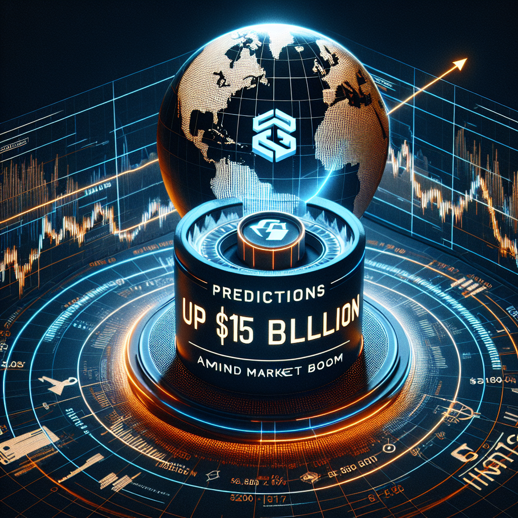 "Polymarket and Kalshi logos competing on a 3D raised map over a digital stock market chart backdrop with a rising curve, portraying Predictive Market growth, with the text 'Polymarket Eyes Valuation Up to  Billion Amid Predictions Market Boom' in the center colored in dark blue and orange highlight for emphasis, aligned with brand aesthetic."