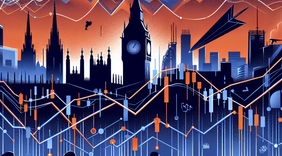 SEO Alt-text: Digital illustration sized 1200x628 pixels, featuring interconnected financial charts and market graphs bridging the skylines of the United Kingdom and EU with the Robinhood logo. Uses a sleek color palette of bright orange (#FF9811), dark blue (#000D43), and midnight blue (#021B88). Silhouettes of diverse retail investors engage with smartphones and tablets amid digital waves and network lines, visually symbolizing the connection and innovation between traditional European finance and modern digital prediction markets. The clean, vibrant design represents regulatory trust and the evolution of fintech and democratized retail trading in Europe.