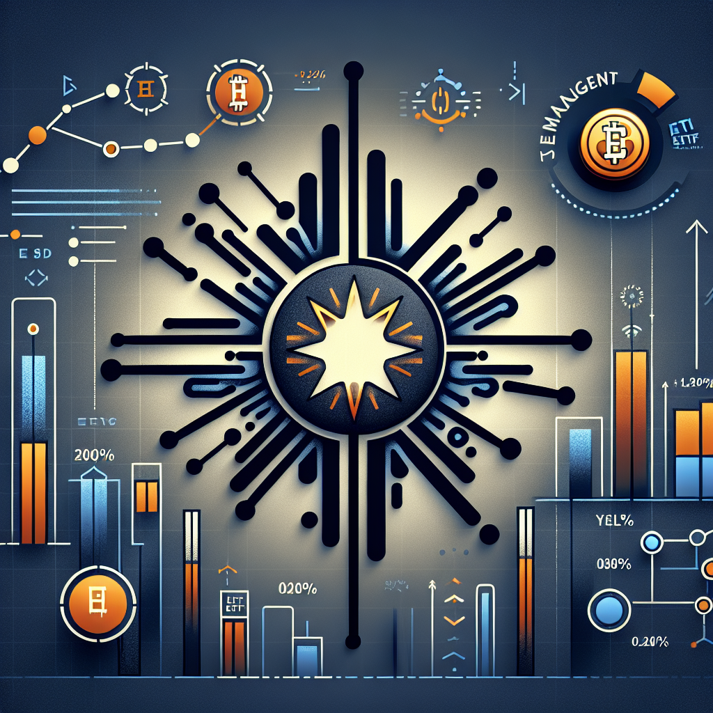**SEO Alt-Text**: Sleek 1200x628 graphic with a stylized Solana logo, integrating bar charts, upward arrows, and financial documents to symbolize ETFs; background and accents in orange (#FF9811), dark blue (#000D43), and midnight blue (#021B88). Features interconnected blockchain nodes and coins for staking yield, a visible "0.20% management fee" label, and clear references to Solana and Bitwise, conveying innovation, competition, and trust in the crypto ETF market.