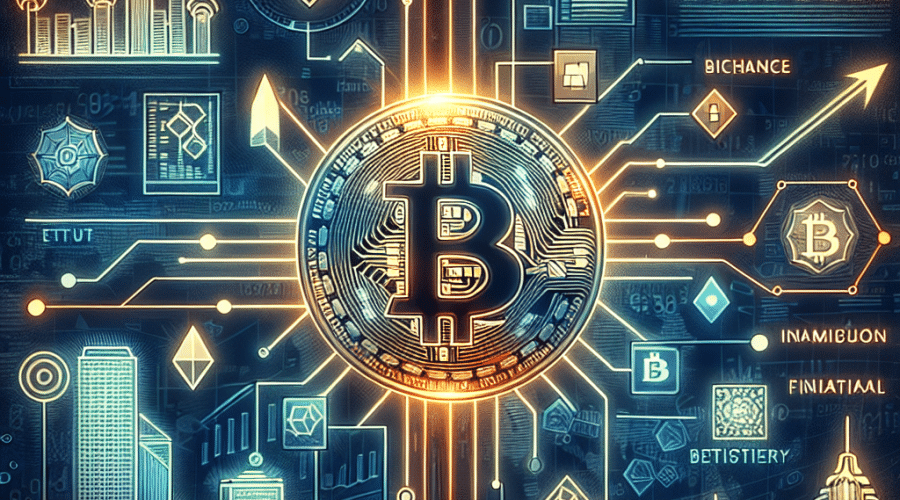Certainly! Here’s a great SEO alt-text for your described image: **Alt-text:** Modern digital illustration depicting a glowing Bitcoin coin at the center, symbolizing Spot Bitcoin ETFs boosting institutional investor confidence and market inflows. Dynamic lines connect the coin to financial skyscrapers labeled with BlackRock and Ark Invest icons. Upward-moving graphs, ETF documents, stock charts, and digital financial data surround the Bitcoin, conveying market momentum and security. The image uses bold orange, dark blue, and midnight blue colors, blending elements of traditional finance with digital assets in a professional, trustworthy style. Let me know if you want it made even more keyword-focused or concise!