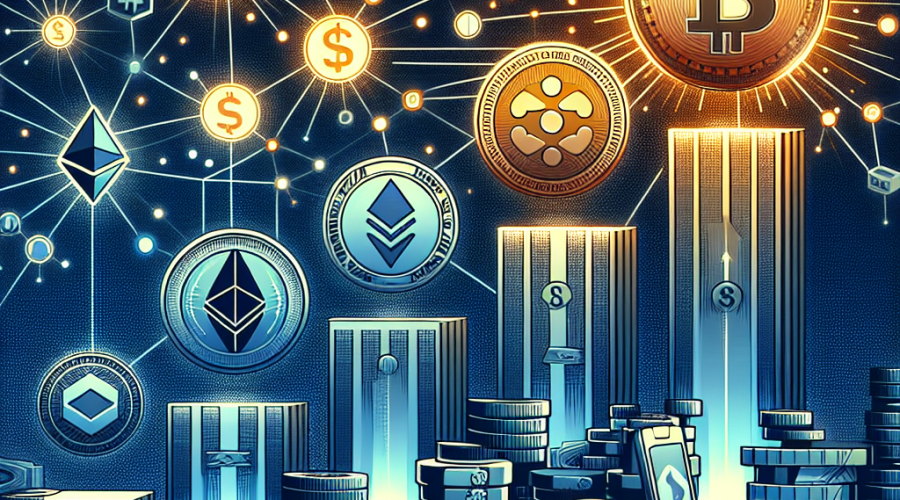 SEO Alt-text: Modern digital illustration sized 1200x628 pixels showcasing the rise of stablecoins in global finance, featuring prominent USDT and USDC coin symbols connected by glowing blockchain lines, with traditional payment icons like credit cards and the Visa logo fading in the background. Image highlights seamless integration of digital dollars with classic banking symbols and futuristic fintech elements, emphasizing real-world payments and cross-border financial connections, using a color palette of orange (#FF9811), dark blue (#000D43), and midnight blue (#021B88) for a cohesive, tech-forward appearance.