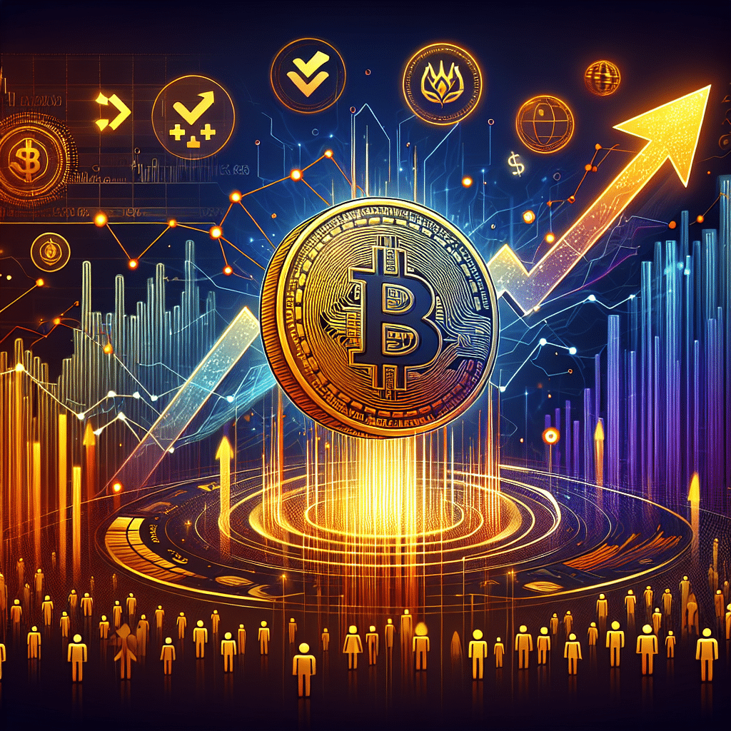 Certainly! Here’s an SEO-optimized alt-text for your described image: "Dynamic modern illustration of a golden Trump Coin soaring upward through digital financial charts, candlestick graphs, and vibrant social media notification pulses. The scene features energetic abstract elements, upward arrows symbolizing financial growth, and background accents in orange (#FF9811), dark blue (#000D43), and midnight blue (#021B88). Faint silhouettes of political crowds and subtle social media icons highlight the intersection of cryptocurrency trading, political engagement, and active online activity. Image size 1200x628 pixels."