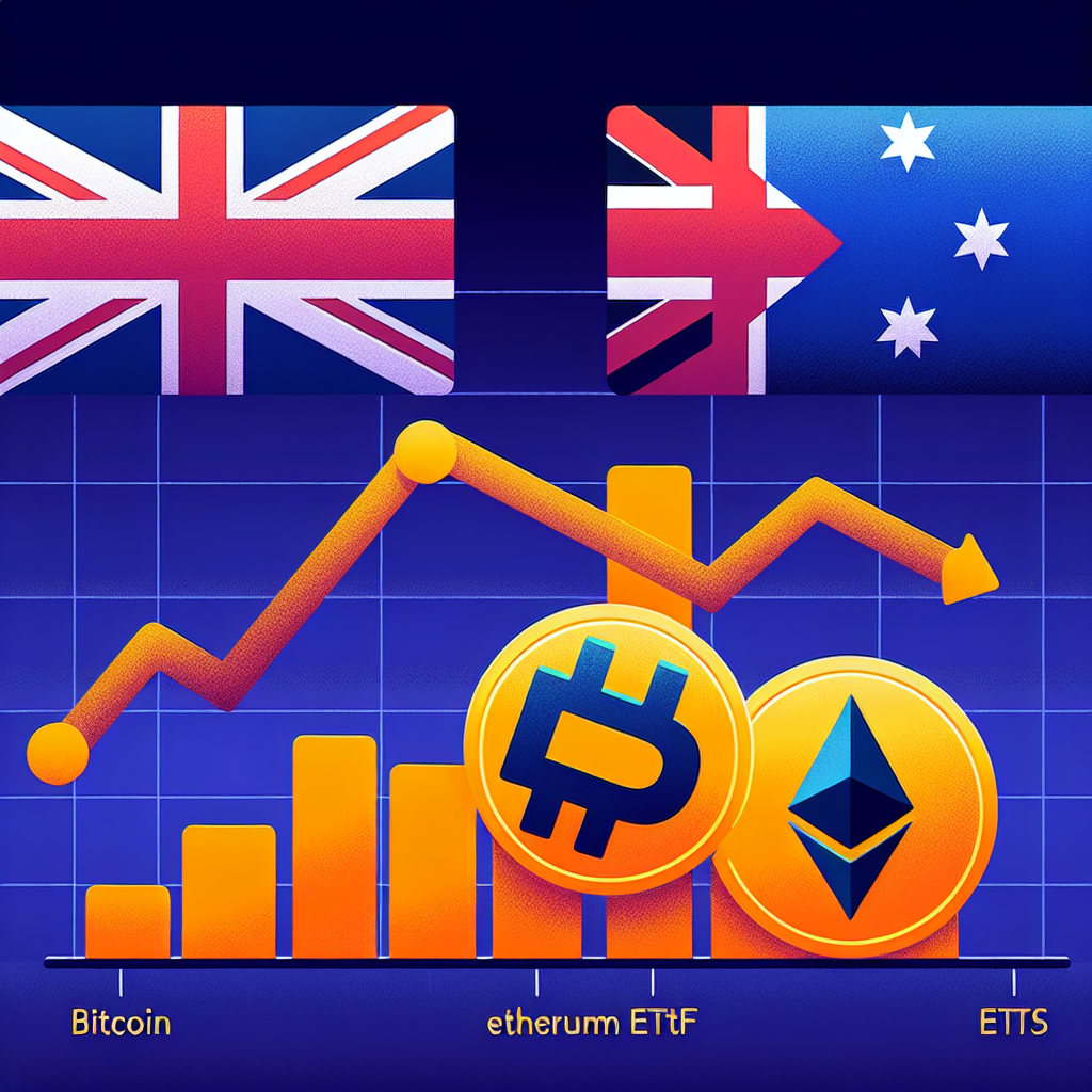 "Graph illustrating Bitcoin and Ethereum ETF outflows in orange against U.S. and Chinese national flags, highlighting a declining trend line, dark blue bold title and midnight blue background of 1200x628 pixels."