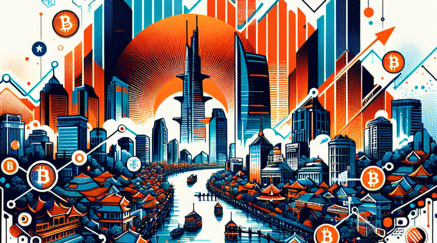 SEO Alt-text: Modern illustration showcasing Vietnam’s vibrant economic growth, featuring a dynamic cityscape of Ho Chi Minh City and Hanoi blended with upward-trending financial graphs, Bitcoin and Ethereum icons, and interconnected digital networks. Diverse, youthful Vietnamese figures represent technological innovation and cryptocurrency adoption. The composition uses brand colors #FF9811 orange, #000D43 dark blue, and #021B88 midnight blue for a sleek, professional, aspirational look—optimized as a 1200 x 628 pixel WordPress blog header.
