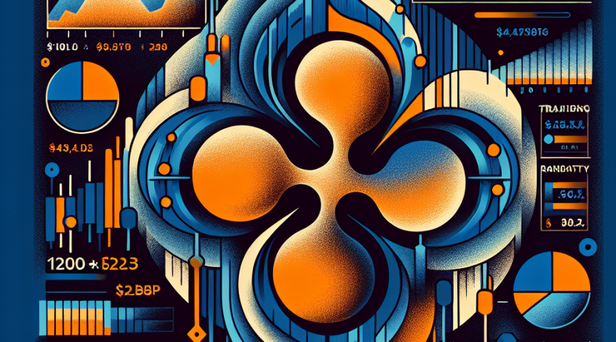 "Graphic illustrating the fluctuation of XRP cryptocurrency value between .19 and .35 amid SEC ETF deadlines and U.S.-China tariff fears; featuring Ripples' B fundraising initiative, set against a backdrop of trading volatility and market analysis charts in brand colors Orange #FF9811, Dark Blue #000D43 and Midnight Blue #021B88, size 1200 x 628 pixels."