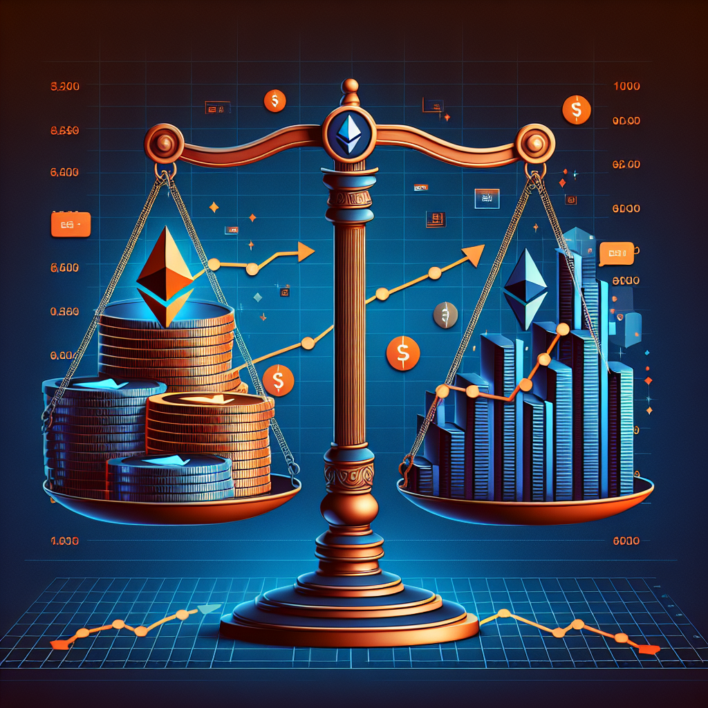 "Image highlighting ARK Invest's (logo shown) bullish investment in rising BitMine stocks, symbolized by balance scale tilting towards BitMine, contrasting with declining Tesla shares on the other side; featuring Ether symbol and dynamic stock chart as graphic elements; Presented in a compelling midnight blue backdrop accentuated by orange and dark blue text and graphics; Dimensions are 1200 x 628 pixels."