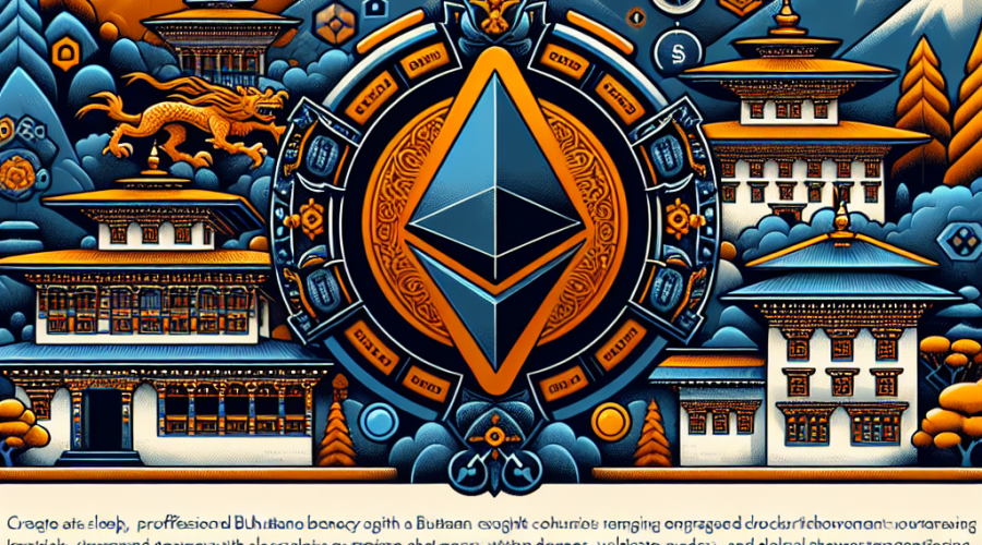 SEO Alt-Text: Bhutan embracing blockchain technology—professional blog banner showing stylized Bhutanese landscape and traditional motifs blended with Ethereum logos, validator nodes, and digital network graphics, featuring national colors orange, dark blue, and midnight blue, symbolizing secure, innovative government adoption of crypto.