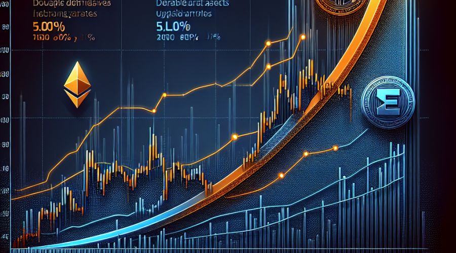 "SEO optimized image of a 1200x628 pixels graph for WordPress blog post showing the correlation between Bitcoin in orange, Ether in dark blue and XRP in midnight blue during a Bitcoin shock. The graph contains a downward arrow indicating a sharp Bitcoin decline along with elements such as prices, percentages, and dates for an accurate representation. Lines representing derivatives and stable assets are included to illustrate hedging strategies during cryptocurrency market fluctuations."