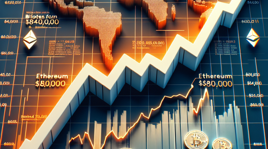"Alt-text: A financial graph illustrating the positive increase in Bitcoin ETF inflows from $84,000 to $90,000, indicated by an upward trend line in our brand color, Orange (#FF9811). Alongside, smaller trend lines represent Ethereum and Solana funds inflows in Dark Blue (#000D43) and Midnight blue (#021B88) respectively. Matching cryptocurrency logos mark each fund's inflow line. The background features a subtle watermark of a digital world map on a white canvas. The title 'Bitcoin's Tentative Return: ETF Inflows Spark Hope' is positioned at the top, in a bold and modern font. Image dimensions are 1200 x 628 pixels."