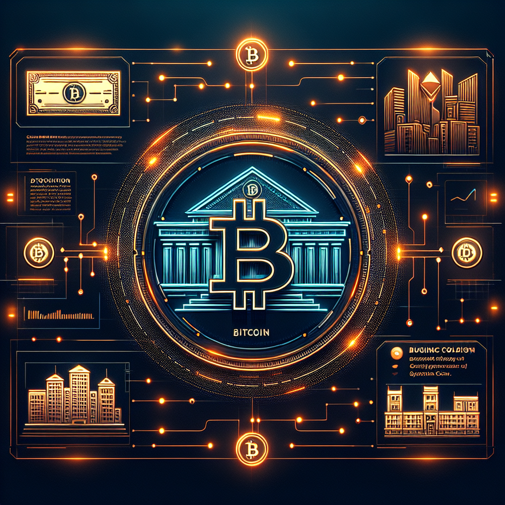 **SEO-Focused Alt Text:** Modern, professional blog header image featuring Bitcoin’s iconic symbol merged with subtle outlines of a classical government building and a stylized bond certificate, signifying institutional finance adoption; digital network lines and glowing crypto circuits illuminate the dark blue and midnight blue background, with a secure, sleek digital wallet labeled "GeeFi" displaying a multi-chain dashboard on a smartphone; image uses vibrant orange (#FF9811) accents to represent innovative fintech, cryptocurrency, and financial technology evolution.