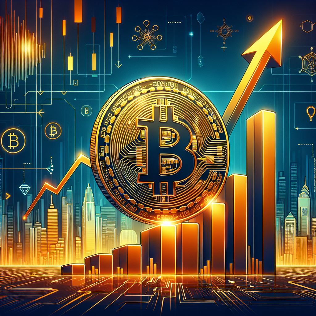 **SEO Alt-Text:** Bold modern illustration of a golden Bitcoin soaring above an upward-trending financial chart, set against a digital city skyline with abstract financial symbols and rising arrows. The image features vibrant orange (#FF9811) highlights and deep blue backgrounds (#000D43, #021B88), visually representing Bitcoin’s 7,000 milestone, institutional adoption, and the accelerating momentum of cryptocurrency in global finance.