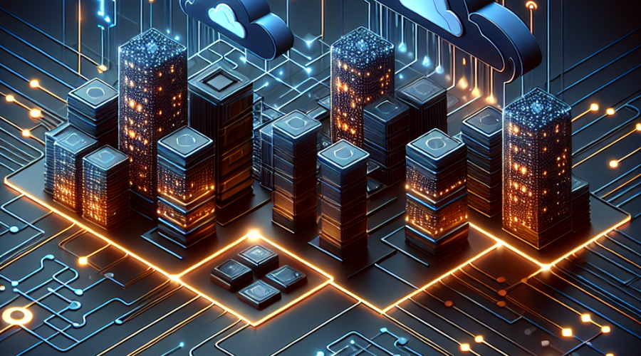 **Great SEO Alt-Text:** Illustration of interconnected high-tech data centers with glowing orange and dark blue accents, representing innovation and expansion in cloud computing and artificial intelligence, featuring abstract digital clouds, AI icons, network circuit patterns, and blockchain elements. Two hubs labeled "Cipher Mining" and "Fluidstack" are visually connected, with a subtle nod to Google support, emphasizing technology partnership, growth, and a sophisticated, modern aesthetic for a tech-driven brand.