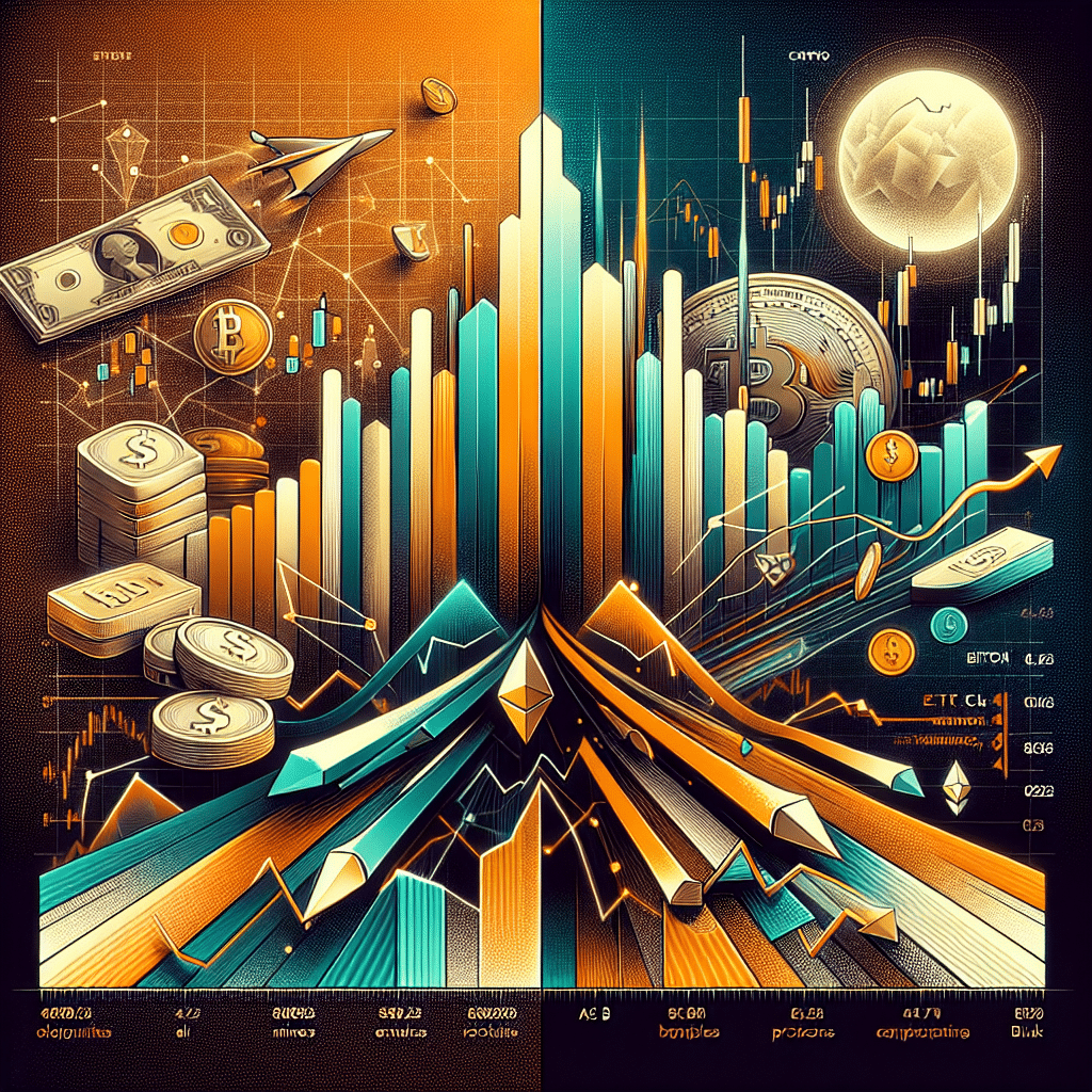 Certainly! Here’s an SEO-optimized alt-text for your described WordPress blog header image: **Alt-text:** Header image illustrating shifting crypto market sentiment with a modern, sophisticated design; background blends gold tones, dollar signs, and equities graphs for financial stability, contrasted with volatile cryptocurrency visuals like dynamic lines, candlestick charts, and declining Bitcoin, Ethereum, and Solana tokens. Bifurcation shown via upward arrows for strong miners and layer 2 networks, while AI and DePIN tokens plummet. Subtle nods to regulatory documents, ETF inflows/outflows, and protocol risk add themes of opportunity and caution. Branded orange (#FF9811), dark blue (#000D43), and midnight blue (#021B88) enhance abstract tech-forward data graphics, leaving space for headline text. Let me know if you’d like a shorter or longer version!