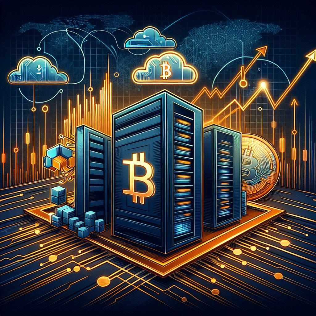 **SEO Alt-Text:** Modern digital finance banner illustration at 1200x628px featuring sleek Bitcoin miner server racks transforming into AI and HPC cloud icons, symbolizing digital transformation and institutional growth; dynamic Solana logo with circuit lines emphasizing resilient network metrics despite downward token price; abstract global economic background with subtle candlestick chart overlays, illustrating macroeconomic volatility, risk-off sentiment, and ETF flows. Uses brand colors orange (#FF9811), dark blue (#000D43), and midnight blue (#021B88) with gradients and contrasts for a professional tech-finance look.