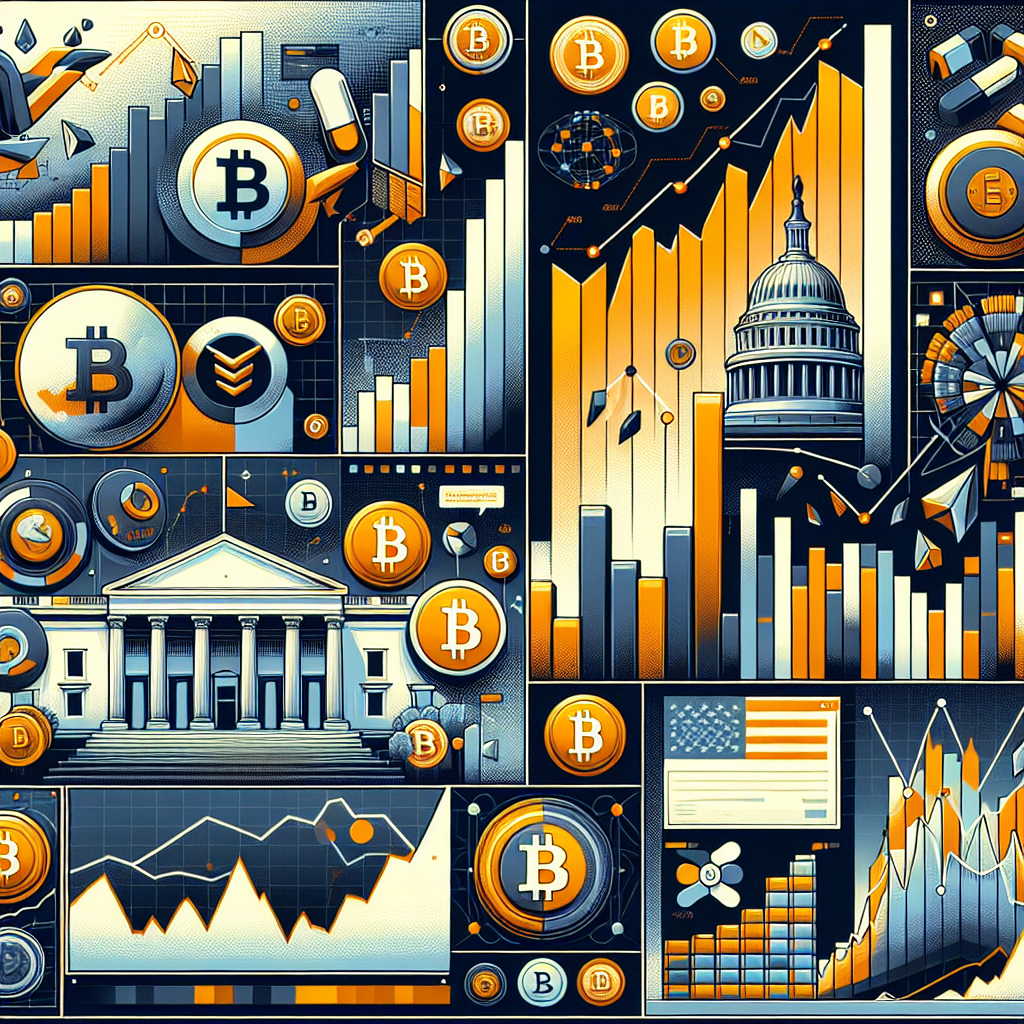 **SEO Alt Text:** "Dynamic crypto market recap image featuring stylized Bitcoin and altcoin icons in the foreground with financial charts illustrating rising and falling trends. Gold bars and traditional stock market symbols like S&P 500 and Nasdaq appear on the left, while digital blockchain and DeFi elements—such as dApps, token icons, and a subtle South Korean flag—enhance the right side. Background includes the US Capitol silhouette and news headline motifs, all integrated with brand colors: orange (#FF9811), dark blue (#000D43), and midnight blue (#021B88), creating a sleek, modern, and professional crypto news graphic."