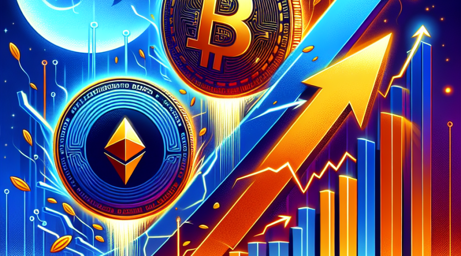"SEO alt-text: Glowing DASH and Zcash coins symbolising surge, ascending amongst percentage trails with upward arrow indicative of growth, Bitcoin symbol in background symbolising institutionalisation, abstract financial graph at lower section, image primarily in corporate orange (#FF9811), dark blue (#000D43) and midnight blue (#021B88), 'Privacy Tokens Surge' bolded text upfront."