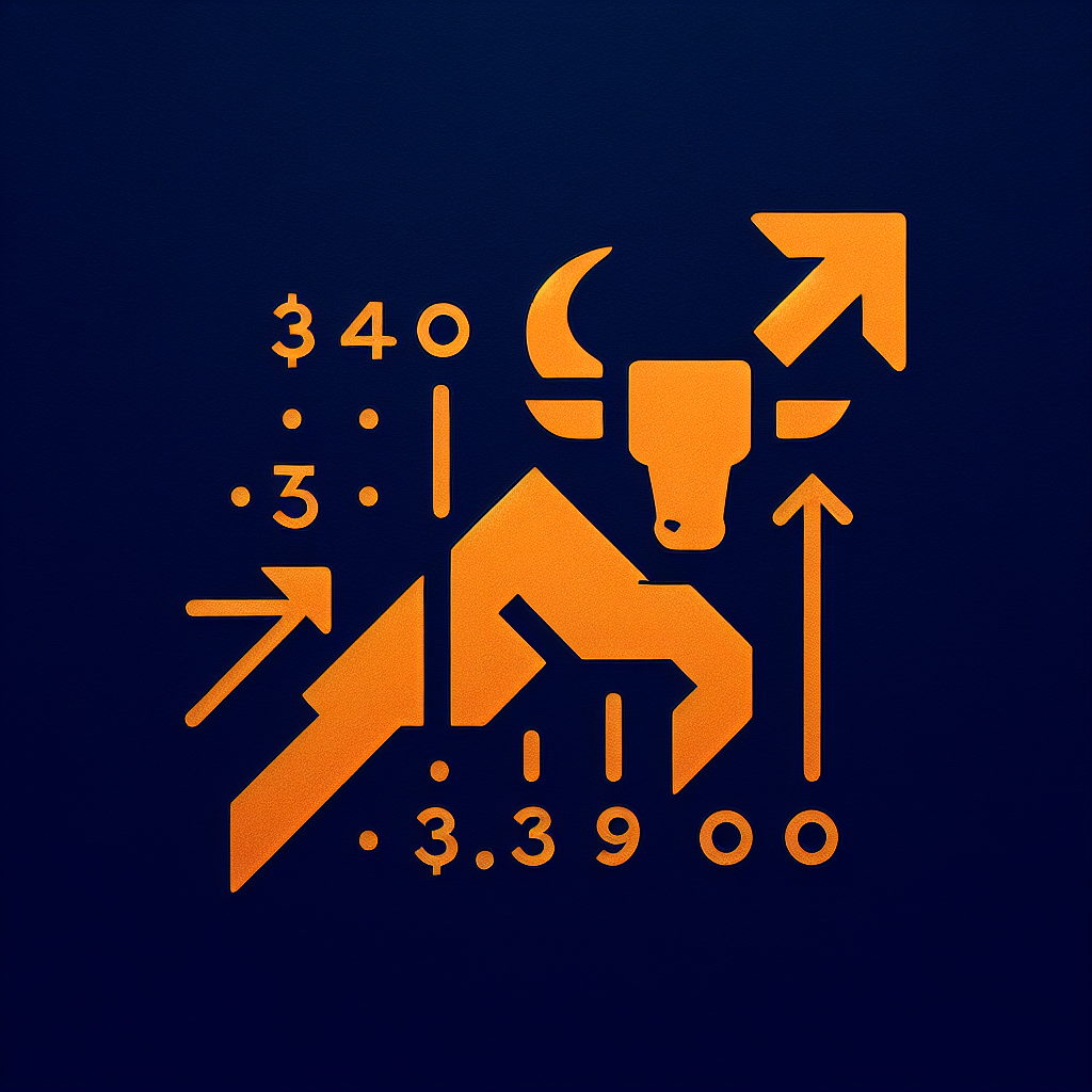"An elegant and clean Ethereum Bull Market graphic showing an Orange Ethereum logo and bull on a Midnight Blue background, with an upward arrow indicating a rise in the price from ,425 to ,000, and a stylized broken arrow hinting at possible risk down to ,200"