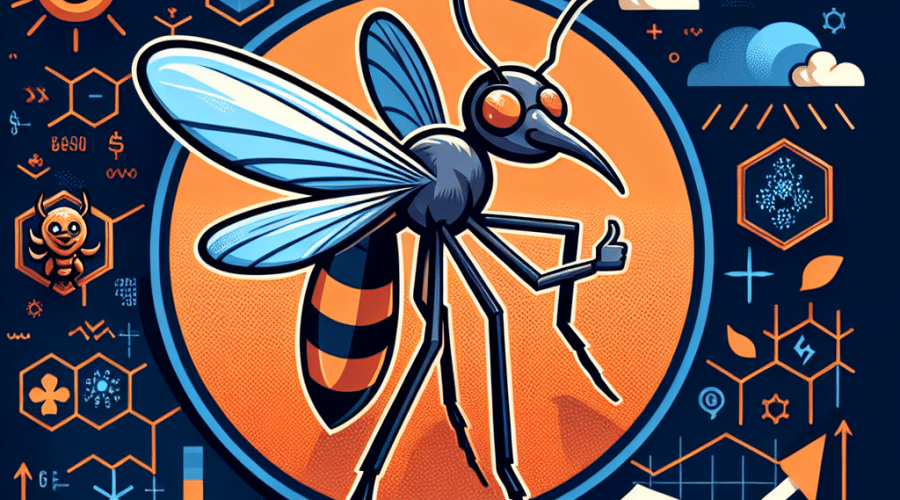 **SEO-Friendly Alt-Text:** Sleek modern illustration featuring a confident, friendly mosquito cartoon (La Culex) in the center, highlighted by vibrant orange (#FF9811) and deep blue gradients (#000D43, #021B88); faint silhouettes of cartoonish penguins (Pudgy Penguins) and a laughing cloud (Fartcoin) in the background; Ethereum logo elements and rising graph lines suggest crypto presale growth; bold CULEX branding stands out, channeling meme culture and innovation in a blog-optimized, polished design sized 1200x628 pixels.