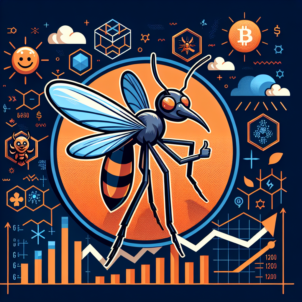 **SEO-Friendly Alt-Text:** Sleek modern illustration featuring a confident, friendly mosquito cartoon (La Culex) in the center, highlighted by vibrant orange (#FF9811) and deep blue gradients (#000D43, #021B88); faint silhouettes of cartoonish penguins (Pudgy Penguins) and a laughing cloud (Fartcoin) in the background; Ethereum logo elements and rising graph lines suggest crypto presale growth; bold CULEX branding stands out, channeling meme culture and innovation in a blog-optimized, polished design sized 1200x628 pixels.