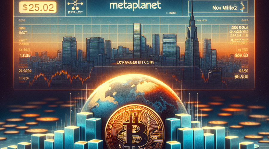 "Metaplanet company's 0 million loan shown by half-filled bar in front of a pile of Bitcoins, set against a backdrop of Tokyo stock exchange market in the colors of oranges and dark blues, dated Nov 21, for a Wordpress post of 1200x628 pixels with the theme of Bitcoin collateral borrowing."