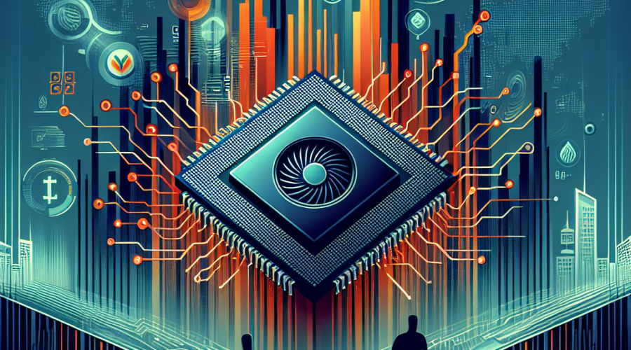 **SEO Alt-Text:** Modern illustration of a dramatic downward-trending stock chart overlaying a stylized Nvidia GPU chip, surrounded by abstract AI and tech icons, with subtle competitor and global geopolitical silhouettes in the background. The image features Nvidia brand colors—orange (#FF9811), dark blue (#000D43), and midnight blue (#021B88)—for a sleek, professional look, ideal for a WordPress blog post discussing Nvidia stock declines amid rising competition and global market challenges, sized at 1200x628 pixels.
