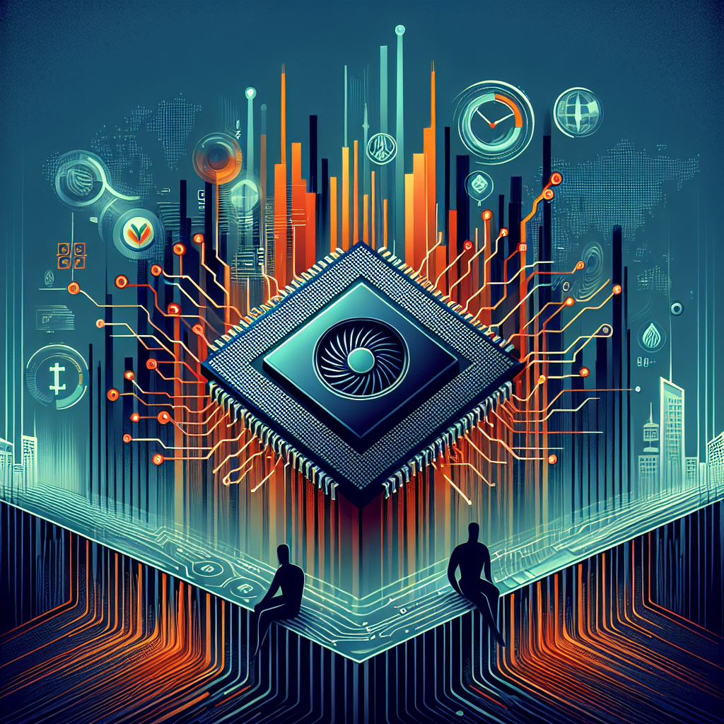 **SEO Alt-Text:** Modern illustration of a dramatic downward-trending stock chart overlaying a stylized Nvidia GPU chip, surrounded by abstract AI and tech icons, with subtle competitor and global geopolitical silhouettes in the background. The image features Nvidia brand colors—orange (#FF9811), dark blue (#000D43), and midnight blue (#021B88)—for a sleek, professional look, ideal for a WordPress blog post discussing Nvidia stock declines amid rising competition and global market challenges, sized at 1200x628 pixels.