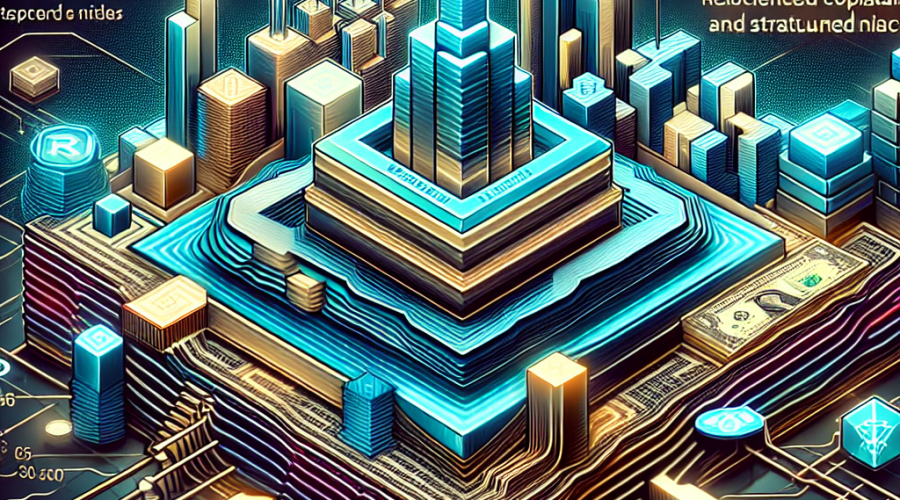 "Visual depiction of the R25 stablecoin, symbiotically working with Polygon, showcasing the 1:1 dollar peg, yield derived from money market funds, structured notes and its accessibility in the DeFi ecosystem. Emphasizing tokenized real-world assets growth from  billion to an estimated  trillion, and the implementation of a layering approach for the multi-layer credit enhancements of the R25 stablecoin. Illustrating the integration with lending, collateral, and liquidity protocols on Polygon enhancing DeFi capital efficiency. Mirroring the rising yield gap between traditional finance and crypto via our brand colors, with proliferation of tokenized Treasuries and RWAs to bridge this gap. Image sized at 1200 x 628 px, optimized for WordPress blog."