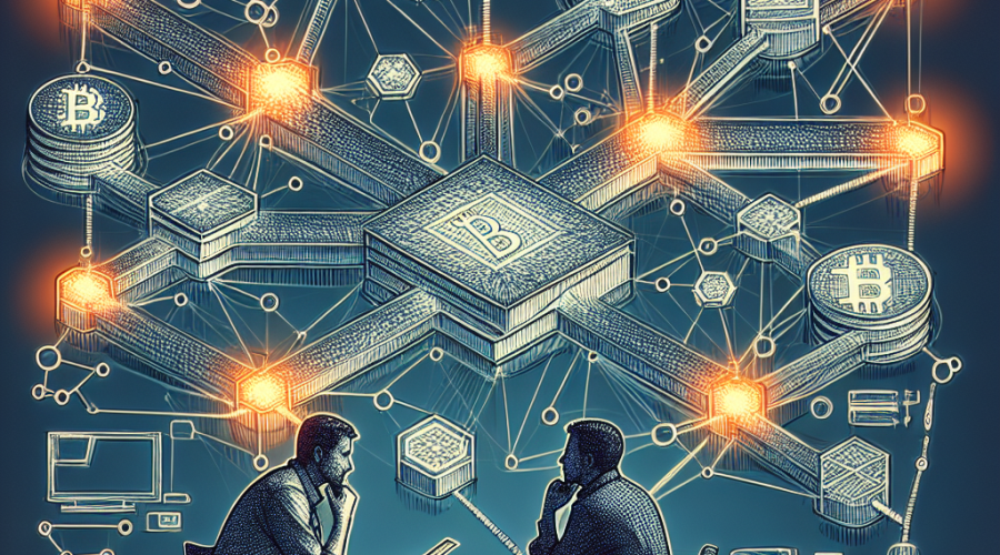 "3D network structure visualization of the XRP Ledger encompassing nodes, tokenized assets, settlement, and real-time value transfer. The overlay of engineering tools emphasizes RippleX's developmental work on the XRPL. Image also includes Ripple CTO David Schwartz in discussion with J. Ayo Akinyele, highlighting ongoing evolution of XRPL. Aesthetically balanced with Ripple brand colors - Dark Blue #000D43 background, Orange #FF9811 highlights, & Midnight blue #021B88 details. Optimized size of 1200 x 628 pixels for WordPress Blog."