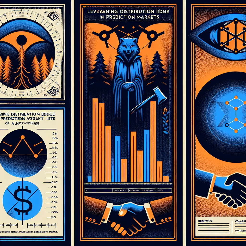 "A triptych image featuring Robinhood investment growth graph in company's orange and midnight blue hues, CFTC logo, derivatives contract and Susquehanna's logo in partnership handshake against a dark blue background for their joint venture, and a symbolic crystal ball exemplifying prediction markets in midnight blue and orange contrast. Accompanied by 'Robinhood Leverages Distribution Edge in Prediction Market' text in dark blue bold font."