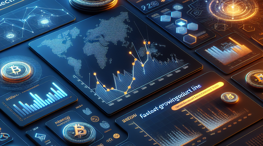 "Robinhood's user-friendly platform showcasing prediction markets, cryptocurrencies, futures, and derivatives exchange in partnership with Kalshi. A growth graph, demonstrating the 'fastest-growing product line', uplifts the financial landscape. Presented in signature brand colours: Orange for highlighting, Dark Blue for background, and Midnight Blue for intricate details. Image size is 1200 x 628 pixels."