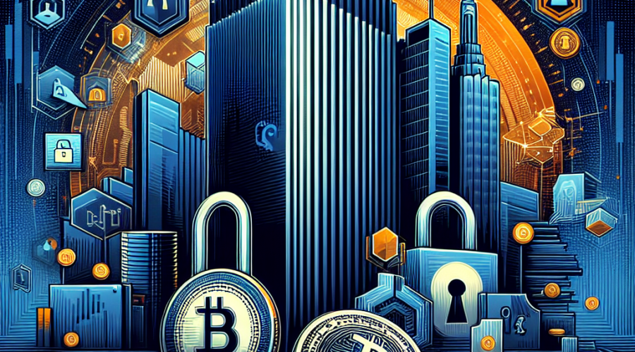 **SEO-optimized alt text:** Illustration visualizing the SEC’s crypto treasury investigation on hold due to US government shutdown, featuring a digital lock and freeze effect stopping forward momentum symbols of Bitcoin, Ethereum, and Solana, interwoven with abstract skyscrapers and financial documents, with regulatory elements like a gavel, partially faded US flag, and SEC insignia in the background; uses a deep dark blue and midnight blue palette with vibrant orange accents for a modern fintech and corporate compliance look.