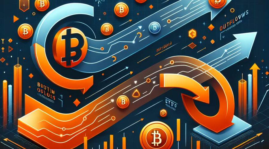 SEO-optimized alt-text: Professional, modern blog image sized 1200x628 pixels depicting Solana ETFs experiencing their first net outflows after a strong inflow streak; features dynamic digital asset flows with upward orange arrows and downward blue arrows surrounding a prominent Solana logo, ETF charts, and financial analytics graphics in Orange (#FF9811), Dark Blue (#000D43), and Midnight Blue (#021B88); visualizes cryptocurrency market movement, technology, and financial insights.