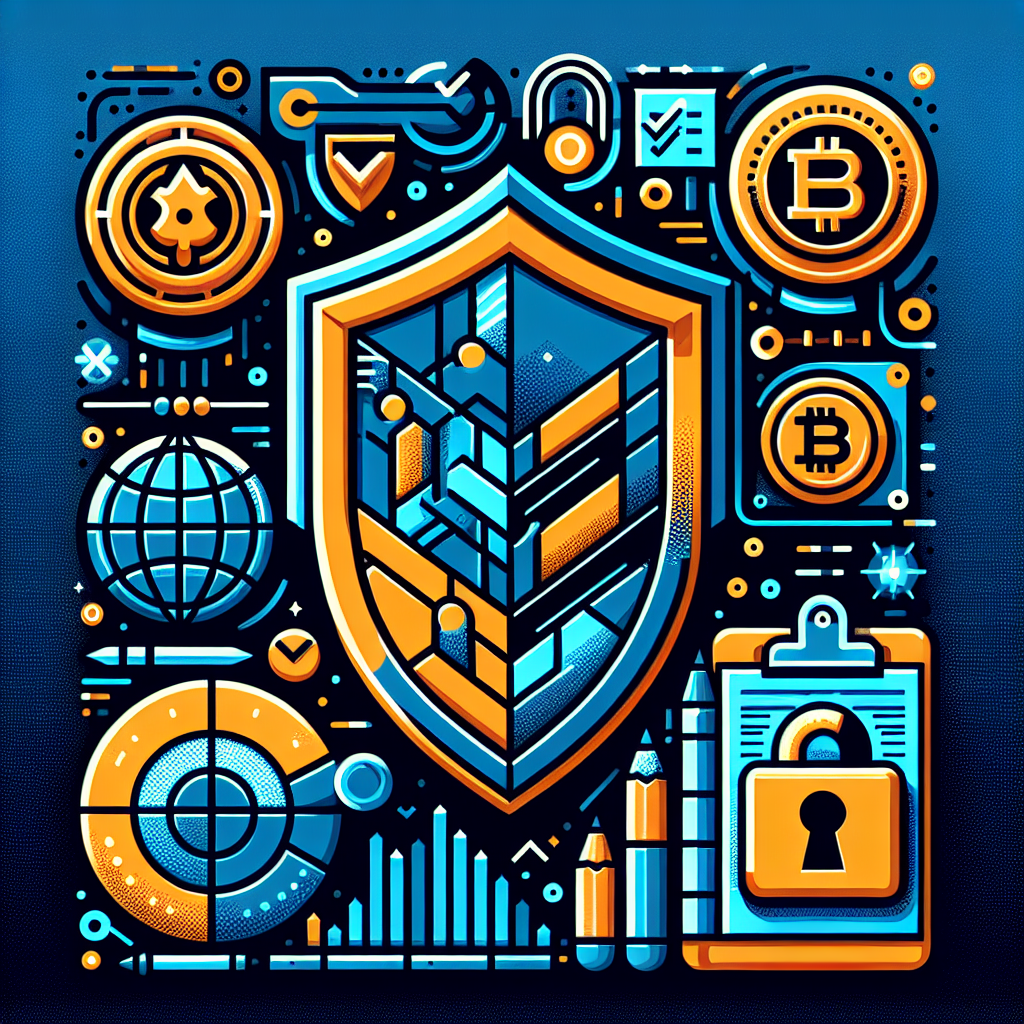 **SEO Optimized Alt-Text:** Digital illustration featuring a secure, shield-shaped motif with the Upbit logo on the left, symbolizing trust and compliance, in bold orange (#FF9811), dark blue (#000D43), and midnight blue (#021B88) brand colors; on the right, stylized crypto coins and digital assets are visibly halted and separated from an abstract Cambodian Huewn Exchange icon, with additional world map and international lines in the background; AML compliance elements such as a lock, checklist, and magnifying glass are subtly integrated, conveying vigilant and professional crypto regulation.