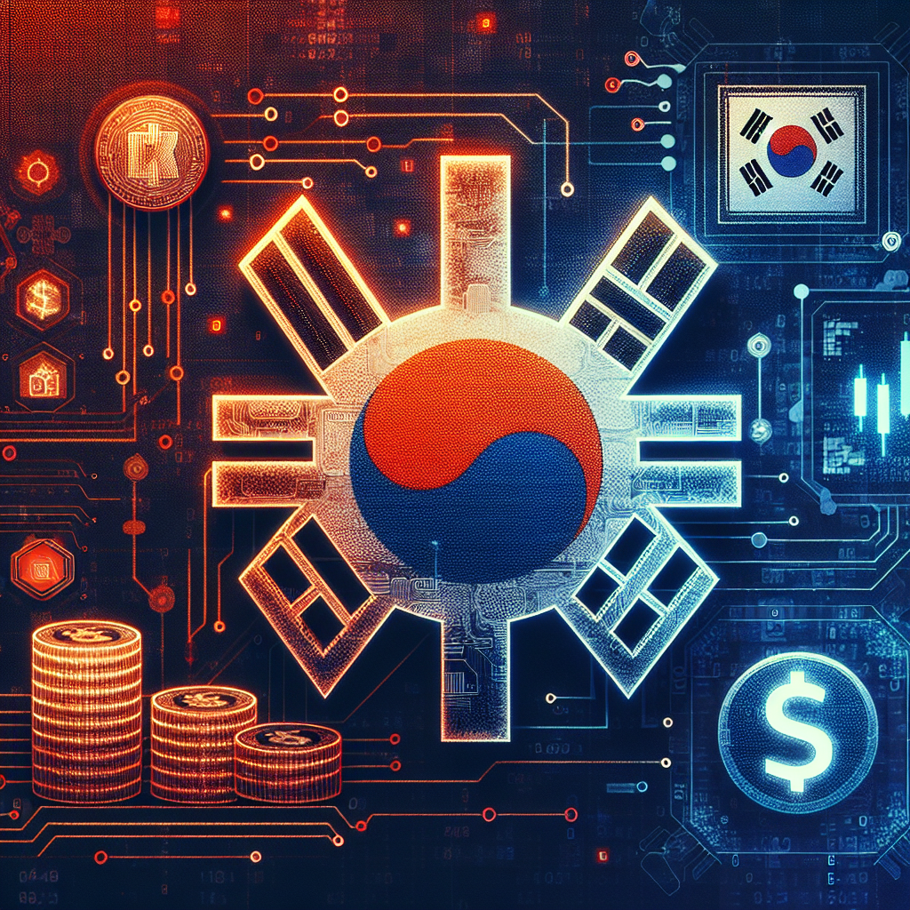 "SEO Alt-Text: South Korean Won symbol and crypto wallet symbol intertwined illustration, representing a cyber scale attack, against a digital blockchain inspired background. Upbit logo at the top, financial data in red illustrating the amount stolen, all designed in orange, midnight blue, and dark blue hues."