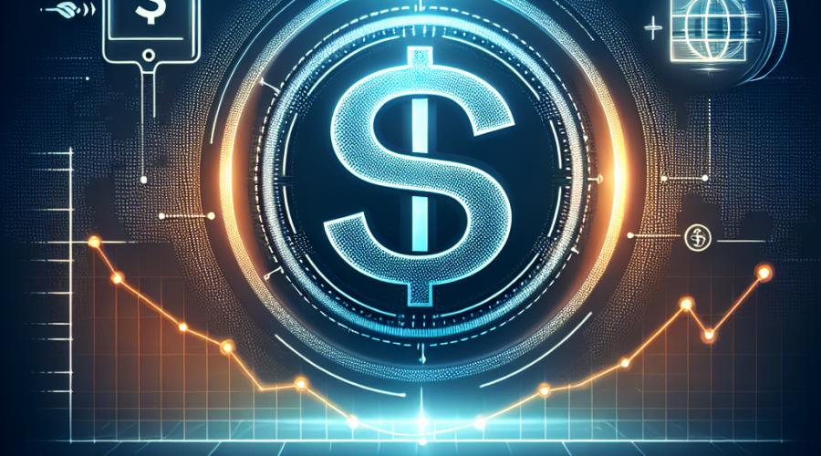 "Visa logo, illustration of a digital dollar emitting wireless signals, business account, and crypto wallet icons for stablecoin transfer, set against a gradient blue background. An orange line graph subtly represents growth of stablecoin in business. Bold headline reads 'Visa Launches Stablecoin Payout Pilot in the US'."