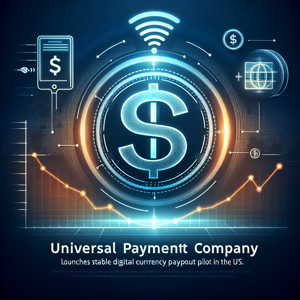 "Visa logo, illustration of a digital dollar emitting wireless signals, business account, and crypto wallet icons for stablecoin transfer, set against a gradient blue background. An orange line graph subtly represents growth of stablecoin in business. Bold headline reads 'Visa Launches Stablecoin Payout Pilot in the US'."