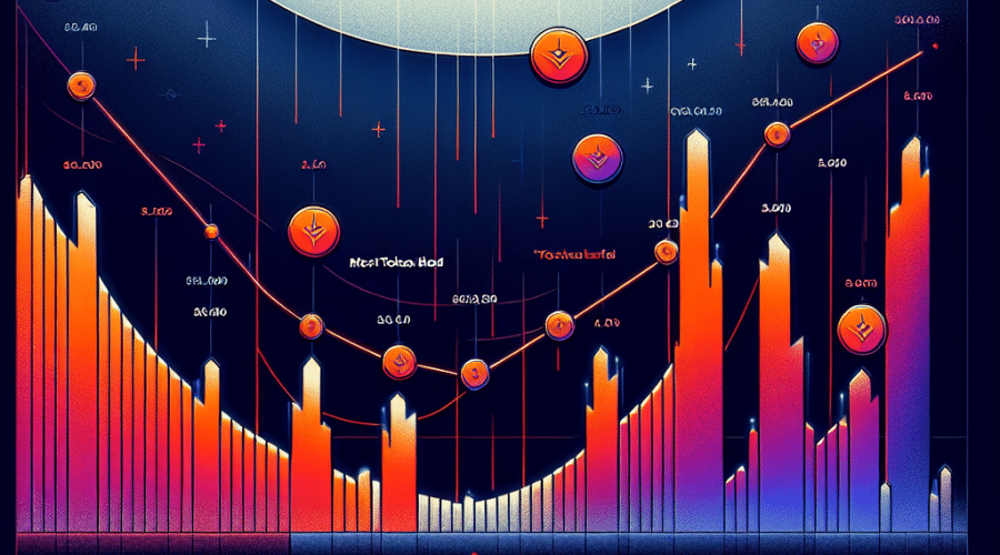 "Modern financial graph showcasing a declining trend line for 2025 Token Launches valuation reset. Displaying images of predominantly red crashing tokens, offset by a few green outliers, with a specific emphasis on a significant token symbolising larger Fully Diluted Valuations falling more than the smaller tokens. Image title 'Most tokens bled, a few outliers rise' illustrates the discrepancy in the market. Utilizing brand colours: orange for the outliers, dark blue for most tokens and a midnight blue background. Image size is 1200 x 628 pixels."