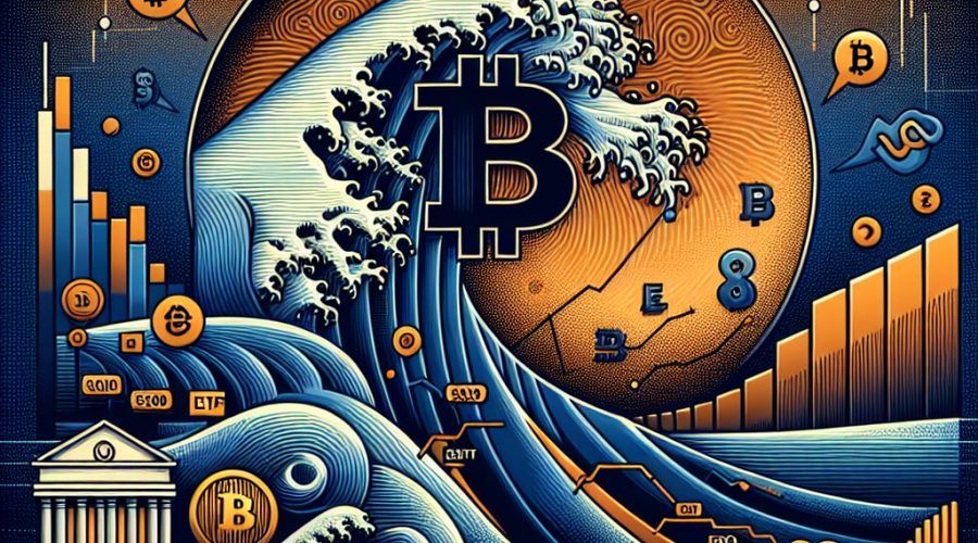 "Bitcoin rally in uptrend above ,000 illustrated with a wave and Federal Reserve elements, short squeeze features and growth charts underlined. Spot ETF flows and major altcoins SOL and BNB represented in financial market theme, harmonized with brand colors Orange #FF9811, Dark Blue #000D43, and Midnight Blue #021B88 in a 1200 x 628-pixel dynamic crypto market image."