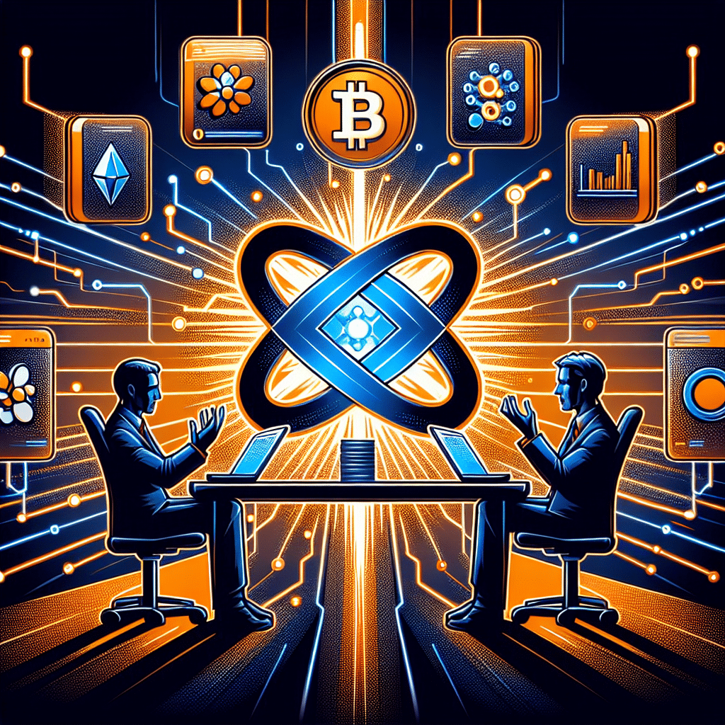 "Adam Back and Nic Carter passionately discussing Bitcoin's vulnerability to quantum computing illustrated in vivid Orange and deep Blues, symbolizing brand color scheme, with Bitcoin symbols emphasizing the controversy in a 1200 x 628 pixels layout."