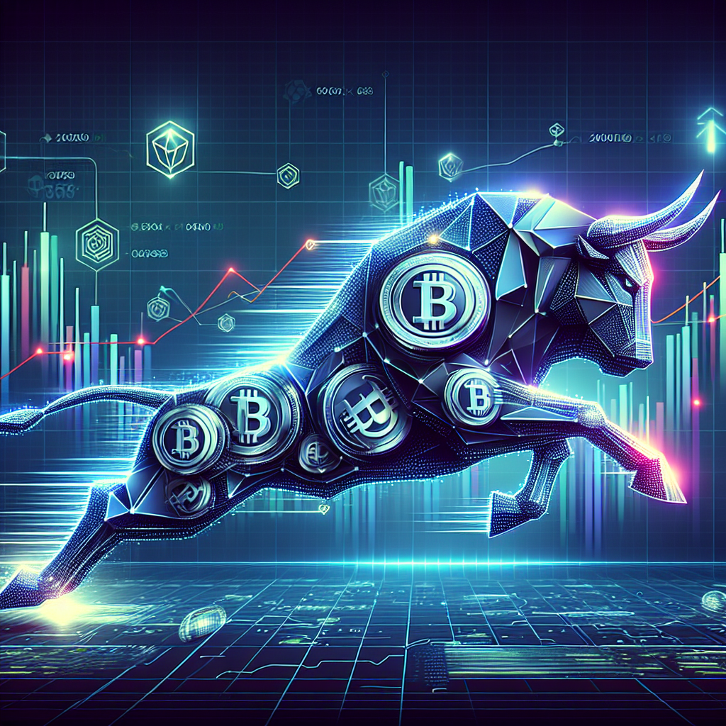 **SEO Alt-Text:** Bold digital illustration of a dynamic charging bull made of stylized cryptocurrency coins and digital lines, surging rightward to symbolize unstoppable momentum during BullZilla’s crypto presale surge; features vibrant upward-trending charts and token icons in the background, glowing highlights, urgent motion effects, and brand colors #FF9811, #000D43, #021B88 for a premium, tech-forward atmosphere, with subtle blockchain graphic overlays to reinforce digital innovation and rapid growth.
