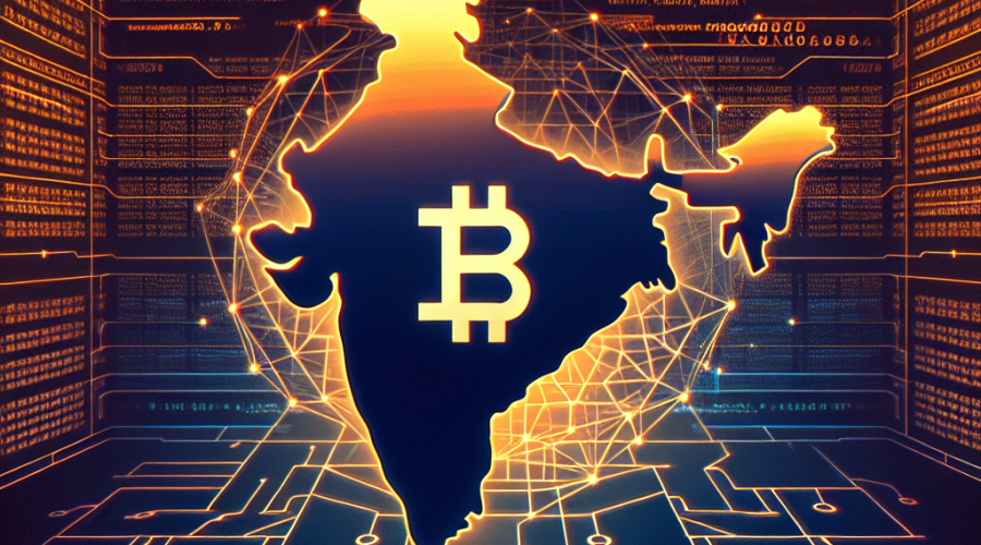 "Coinbase logo seamlessly blended with Indian map against a background of blockchain code with sub heading 'Return to India: Fiat On-Ramp Launch in 2026'. Colored in vibrant orange #FF9811, dark blue #000D43, and midnight blue #021B88. Perfect for 1200 x 628 pixels dimensions banners."